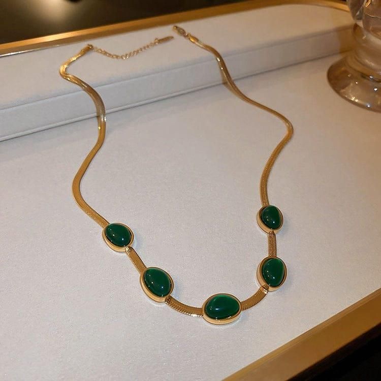 Royal Radiance Green Crystal Necklace Set With Bracelet